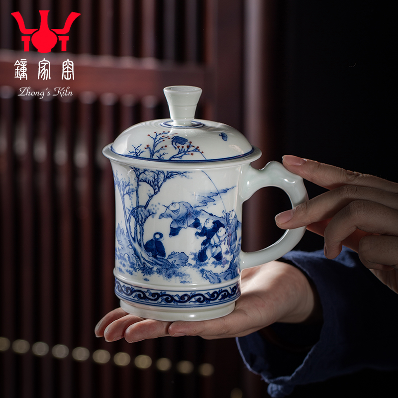 Clock home office cup all hand jingdezhen porcelain up of blue and white porcelain maintain the lad ceramic cup with cover large household