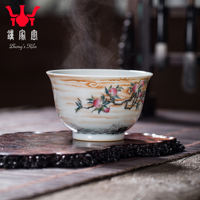 Clock home up jingdezhen manual high - end colored enamel masters cup kunfu tea cups single hand tea cup longevity figure