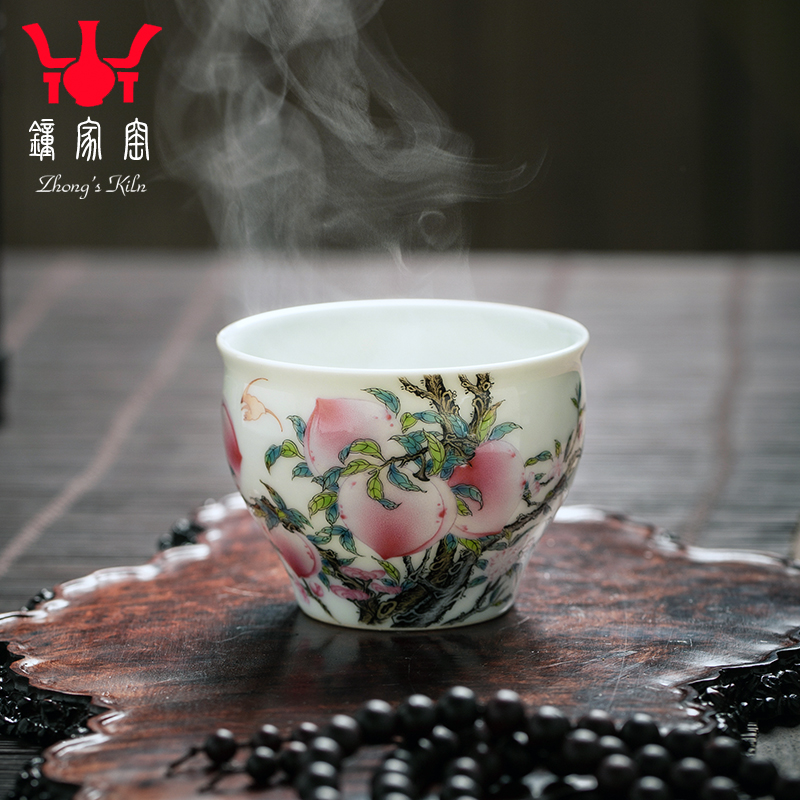 Clock at jingdezhen up sample tea cup high - grade hand - made ceramic peach colored enamel cup personal single CPU master CPU