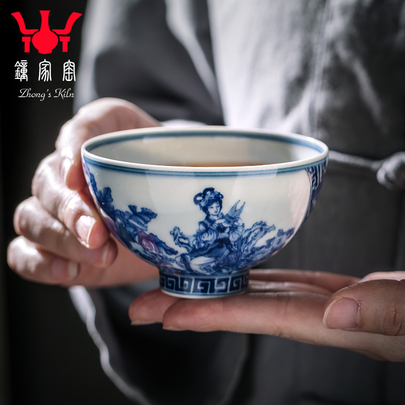 Clock home trade, one cup of single CPU jingdezhen blue and white porcelain teacup maintain characters had kung fu tea cups individual cup