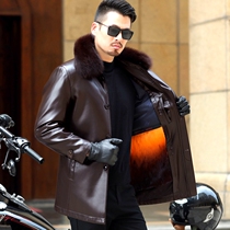 Gold mink coat Mens earth leather leather mink fur one-piece liner Nick clothing Dad outfit winter coat