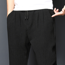 Summer four rounds Male pants to work thin ice silk casual pants men high elastic movement long pants linen cotton linen