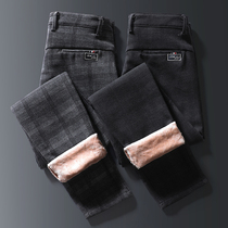 Winter woolen plaid mens pants plus velvet thickening mens casual pants warm outer wear western pants suit pants autumn and winter clothes