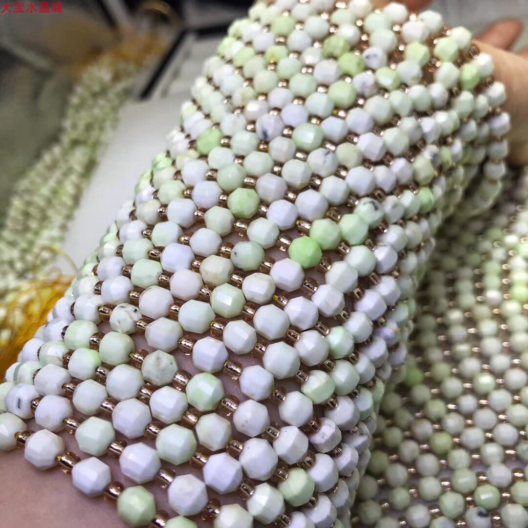 天然原矿美国柠檬松石 卫星钻石面切角灯笼珠 切面刻面散珠半成品