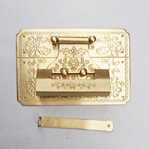 Chinese pure copper box lock bronze lock cube square engraved flower thick lock camphor box five gold copper accessories old box lock