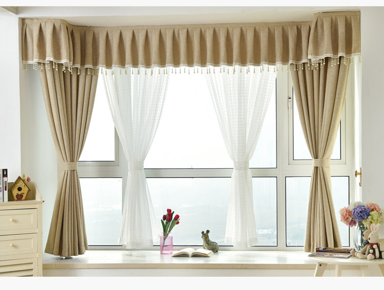 萱丽鹏定制飘窗窗帘帘头窗幔帷幔遮光凸窗卧室加厚棉麻窗帘成品