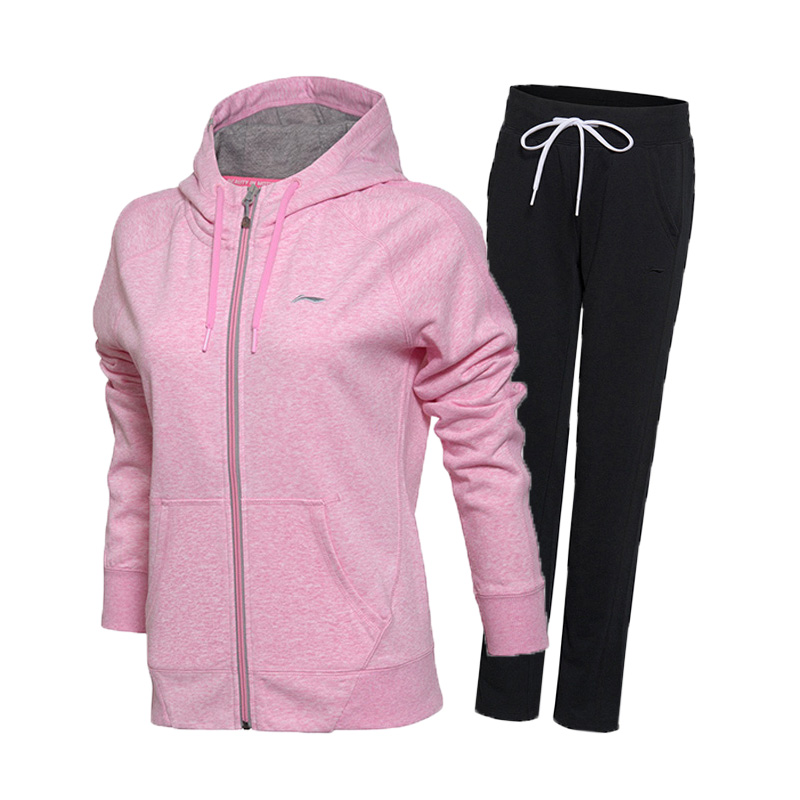 李宁套装女运动服 2017新款训练系列休闲跑步运动服连帽卫衣卫裤