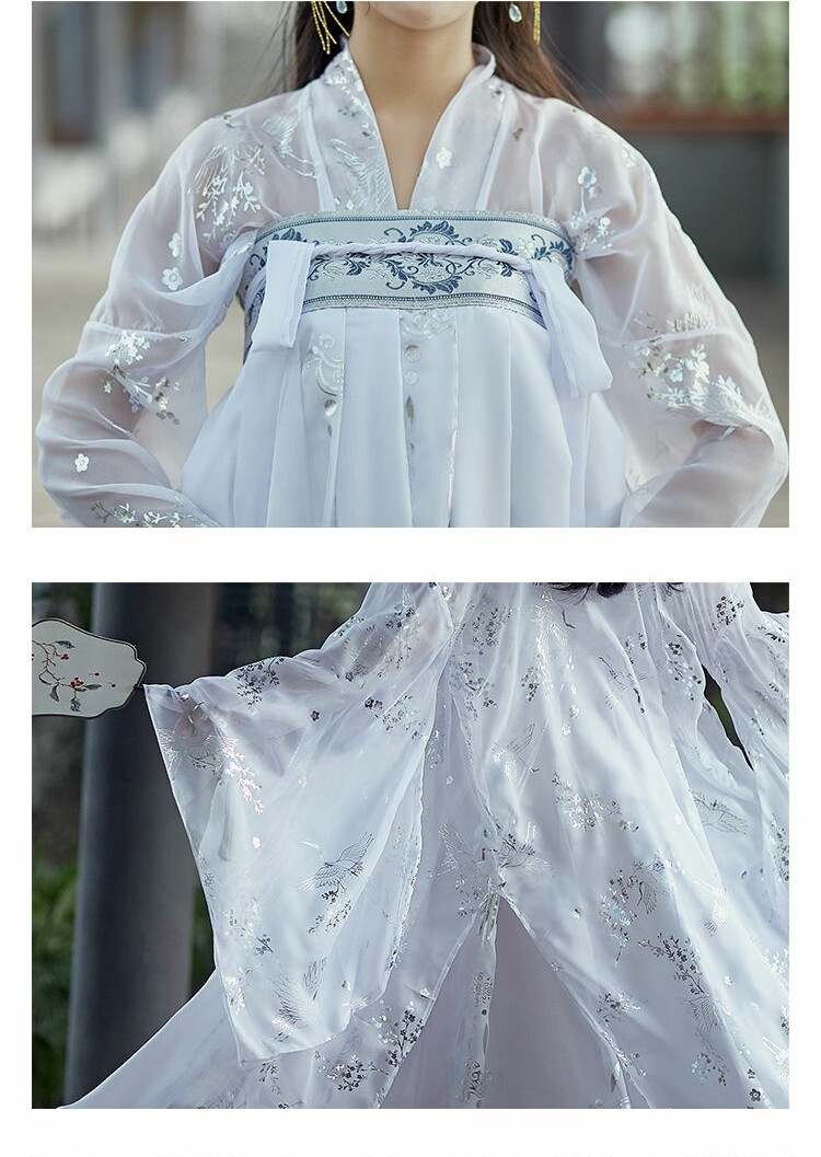 白云鹤汉服女中国风宋制原创古装齐胸白菜胖mm大码齐腰飘逸夏季