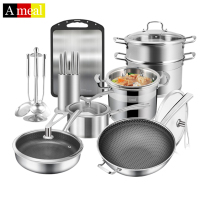 German ameal stainless steel pot set set full home Nordic kitchen non-stick wok wok three-piece combination