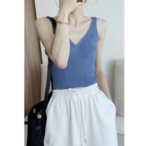 Simple temperament curved collar knitting Joker small vest female sexy horse clip set slim sleeveless camisole vest summer