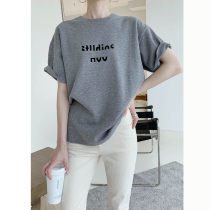 2021 Spring and Autumn New Simple thick interior flocking letter cotton T-shirt women double-sided short-sleeved T shirt