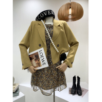 Spring and Autumn Commuter Joker Suit Womens Autumn Twilight Yellow Leaf Skirt Retro Fashionable Small Suit Skirt Two Piece Set