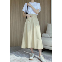 2021 spring and summer new age reduction temperament can be worn on both sides A skirt long elastic waist cotton skirt tide
