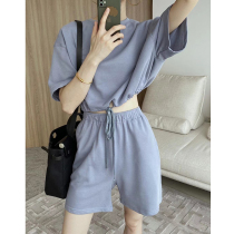 Summer drawstring design sense small sweatshirt women minimalist lazy comfortable sports casual shorts women fashionable two-piece set