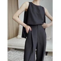 Fashionable sleeveless narrow shoulder width Panasonic small shirt knot casual Joker leg pants slim two-piece set women