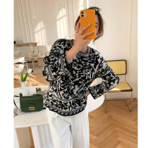 21 autumn dress lazy wind round neck print two-color design three-dimensional jacquard pullover sweater women wear loose sweater