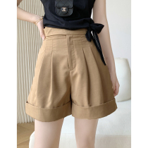 Summer imported Waltz yarn light and breathable slim curled suit pants womens casual shorts three wide leg pants