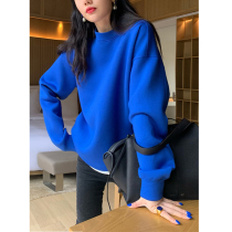 Air Layer Space Cotton Blue Sweatshirt Woman Loose Pure Color Thickened Warm Coat Jacket 2021 Autumn Dress New Tide