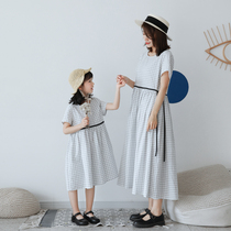 2021 summer clothes loose forest department pure cotton parent-child outfit Mother-daughter outfit Foreign style girls literary and artistic white plaid dress