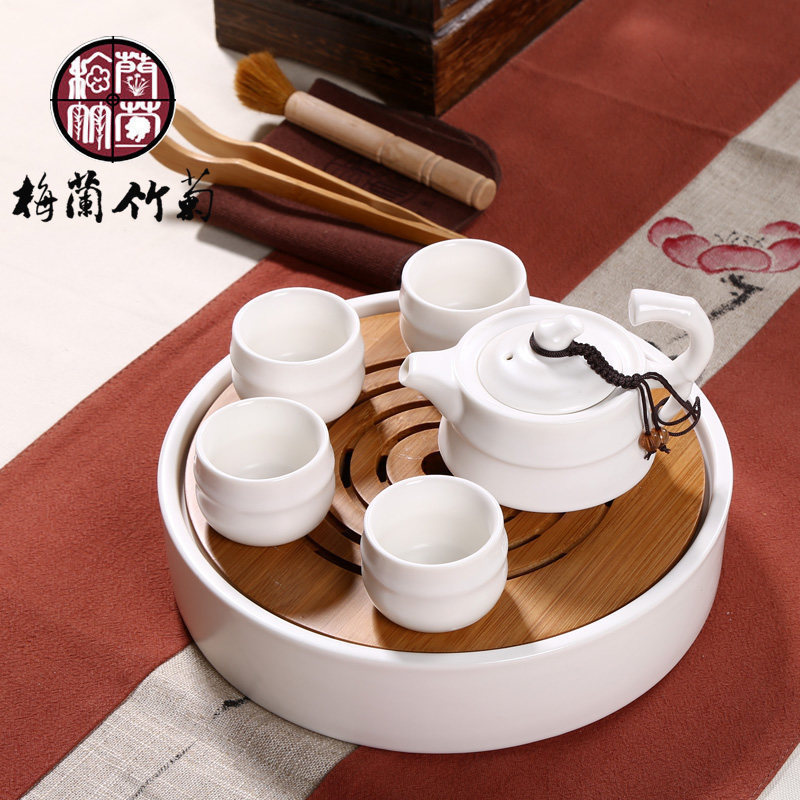 Ceramic dry mercifully mini storage small round bamboo double purple sand tea tray was portable Japanese kung fu tea set