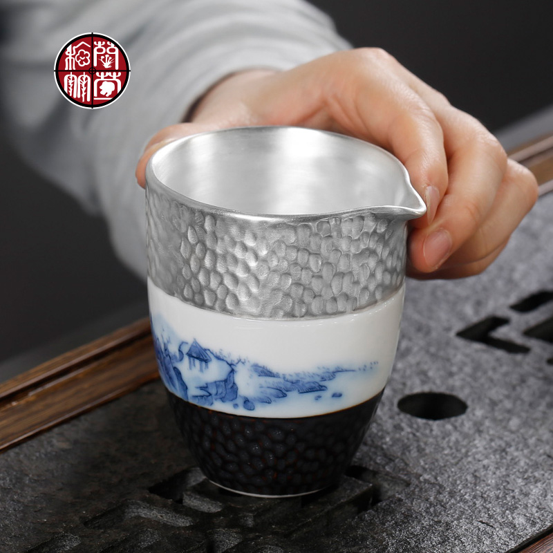 Tasted silver gilding hammer points of tea ware ceramic fair keller single and CPU creative Chinese kungfu tea landscape and a cup of tea