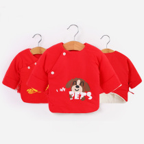 Newborn Red Cotton Jersey Baby Pure Cotton Half Back Cotton Padded Jacket 0-3 Month Baby Autumn Winter Clip Cotton Digging Back Monk Clothing