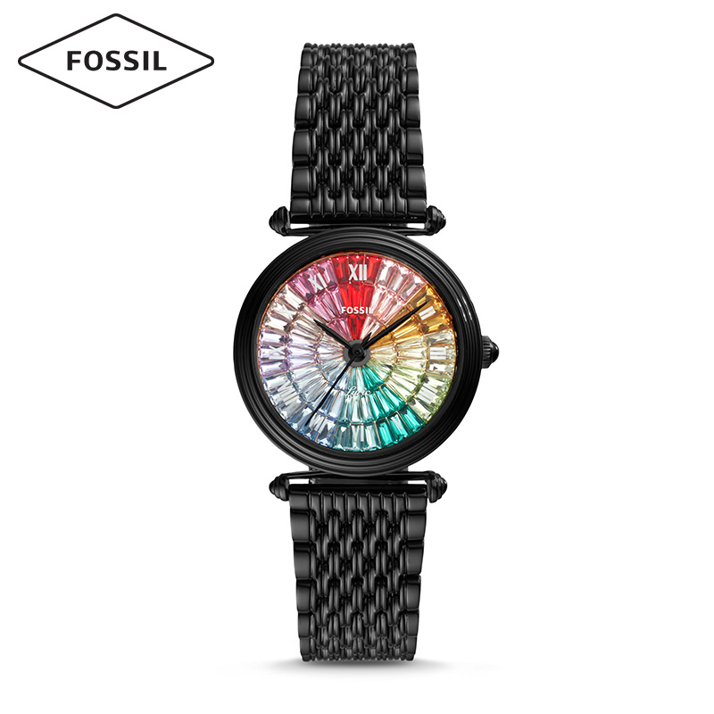 Fossil冬季新品经典美式风七色表盘钢表带石英表女LE1092 