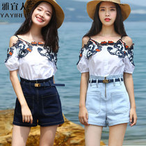 Very fairy suit pants summer clothes 2019 new shorts shoulder goddess Fan suit two-piece set foreign style fashion