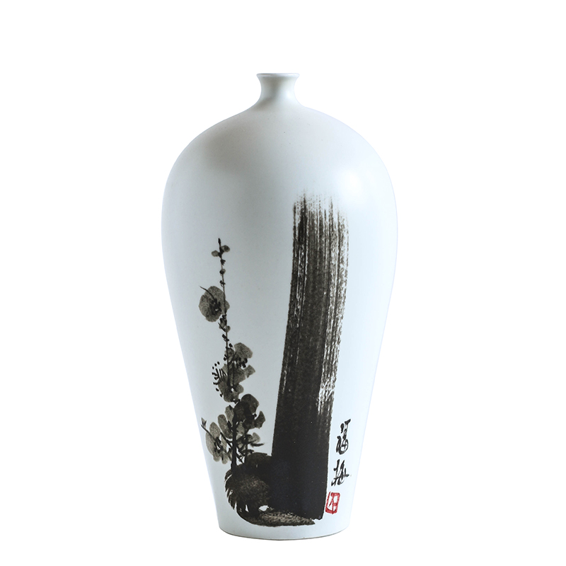 New Chinese style small flanging white MoMei New Chinese ink painting ceramic vases, the clear soup WoGuo flower vase