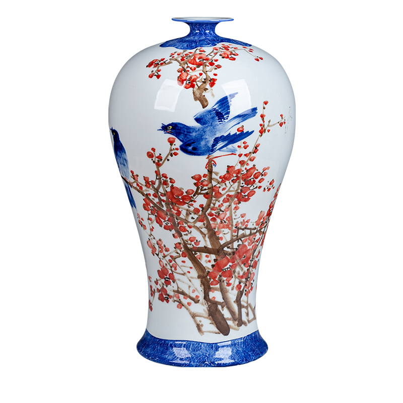 Jingdezhen ceramics hand - made painting of flowers and name plum bottle of large ground vase furnishing articles of new Chinese style home sitting room adornment