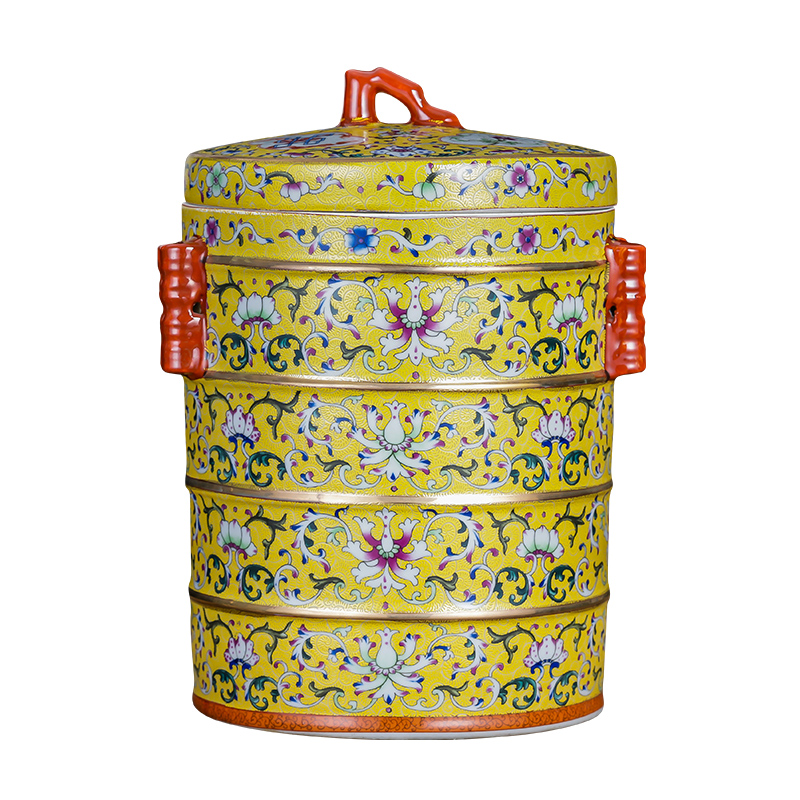 Jingdezhen ceramics tea pot 2 jins colored enamel puer tea cake restoring ancient ways with cover seal storage tank