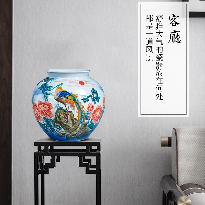 Jingdezhen ceramics hand - made of red phoenix in morning sun big vase furnishing articles of new Chinese style home sitting room adornment