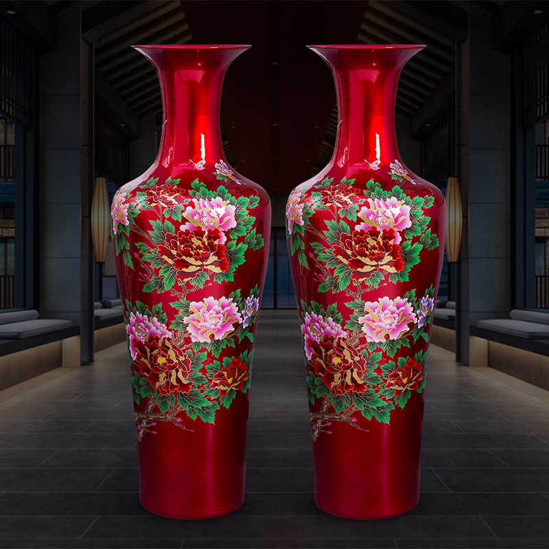 Jingdezhen porcelain ceramics China red peony large ground vase home sitting room hotel adornment furnishing articles