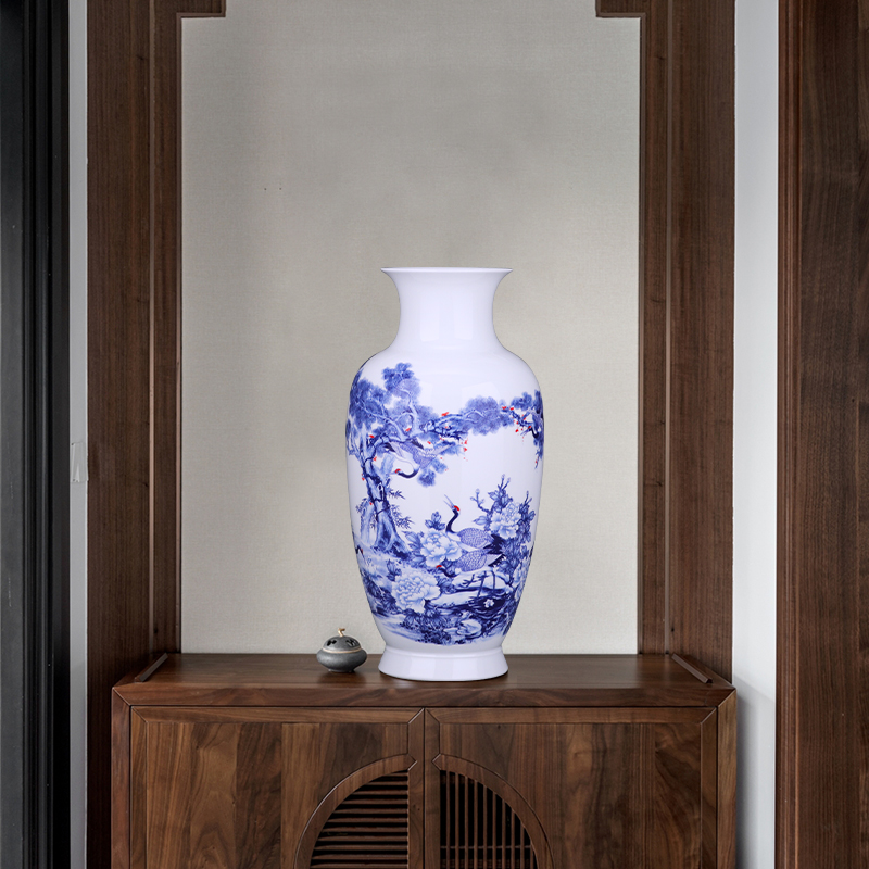 Jingdezhen blue and white ceramics pastel landscape vases, flower arranging rich ancient frame sitting room adornment of Chinese style household furnishing articles