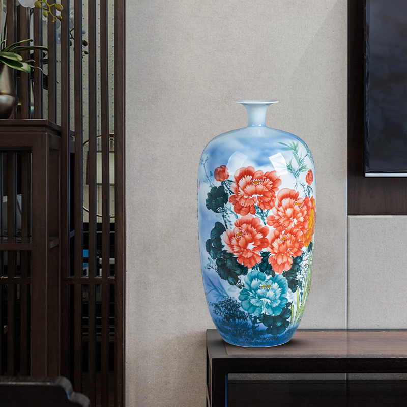 Jingdezhen ceramics hand - made blooming flowers large ground vases, new Chinese style home sitting room adornment is placed