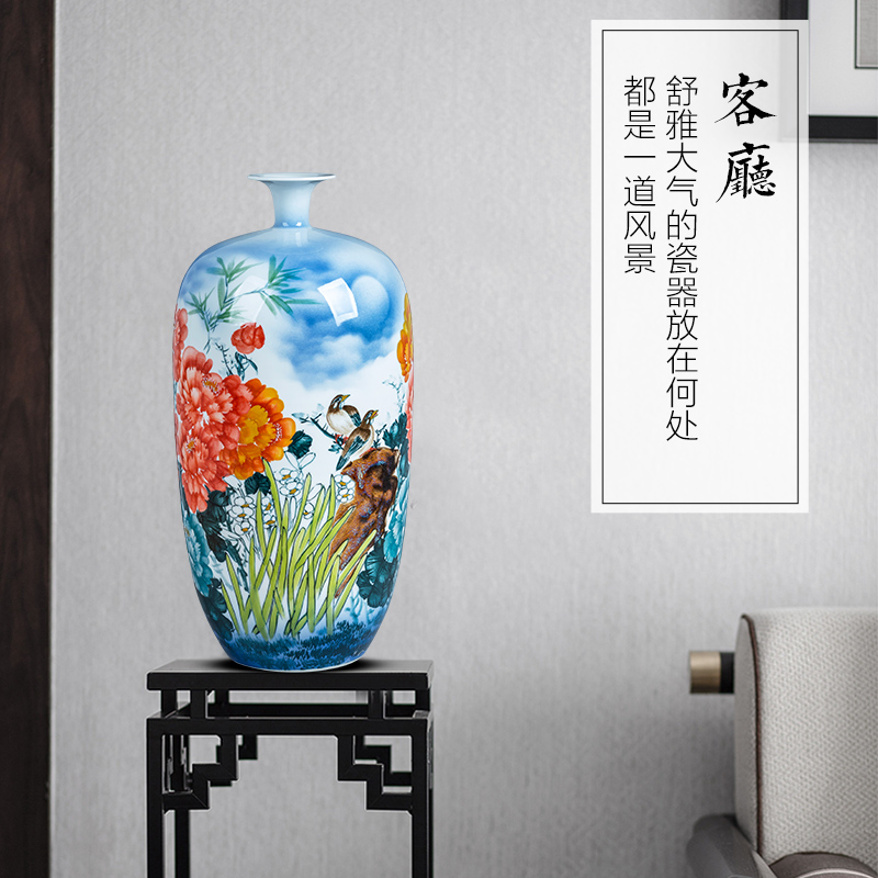 Jingdezhen ceramics hand - made blooming flowers large ground vases, new Chinese style home sitting room adornment is placed