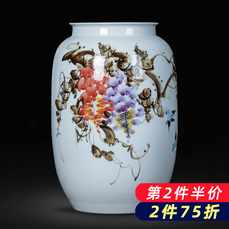 Jingdezhen porcelain ceramic up hand - made vases furnishing articles of new Chinese style household living room TV cabinet decoration decoration