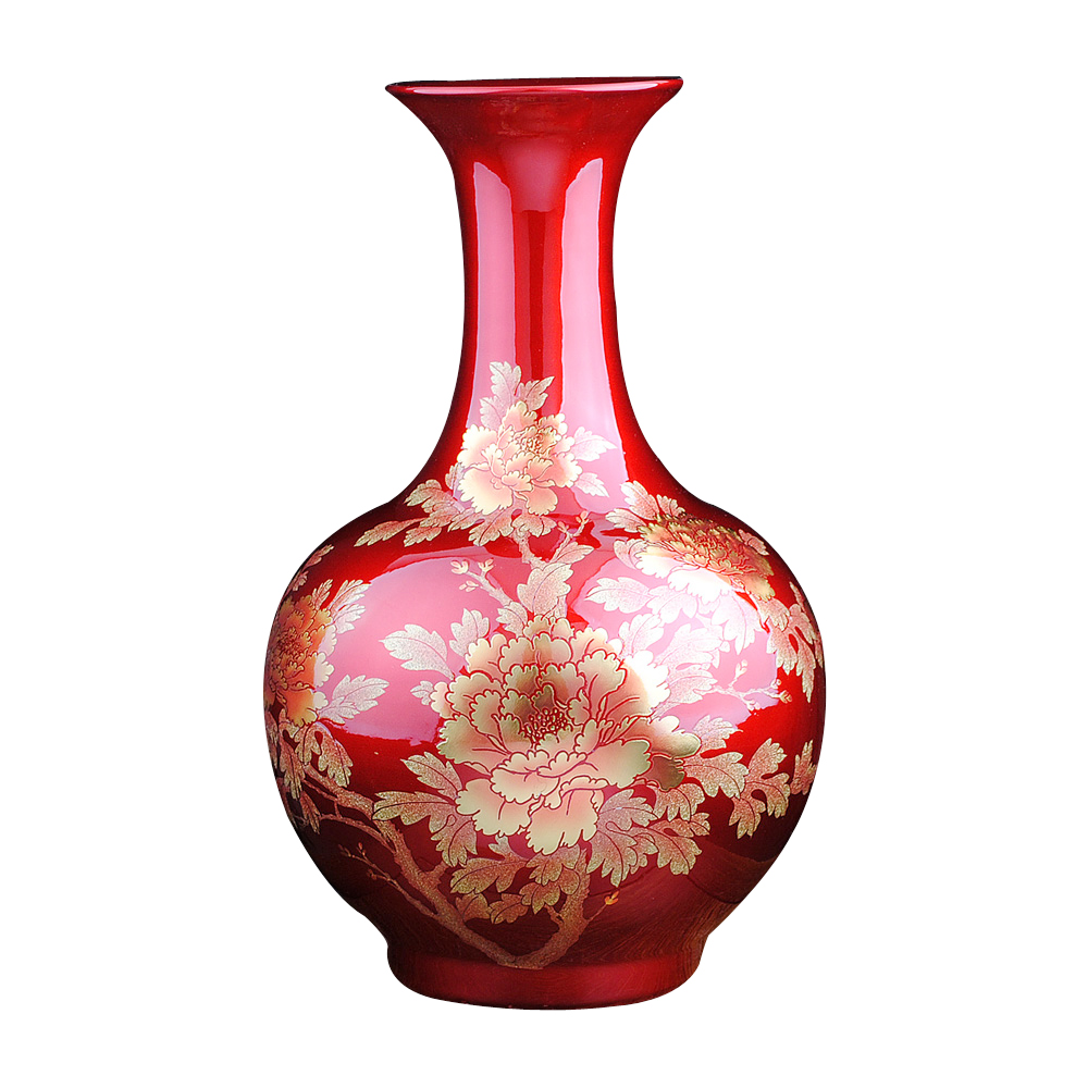 景德镇陶瓷器水晶釉花开富贵花瓶家居客厅装饰品摆件结婚礼物