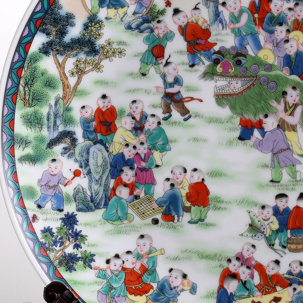 景德镇陶瓷盘粉彩百子图人物装饰盘摆件挂盘瓷盘摆盘装饰盘子摆件