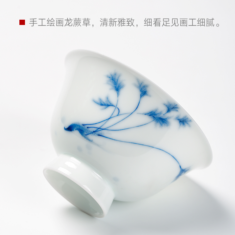 The Escape this hall jingdezhen blue and white porcelain tureen suits for three cups to make tea cup pure manual household kung fu tea set