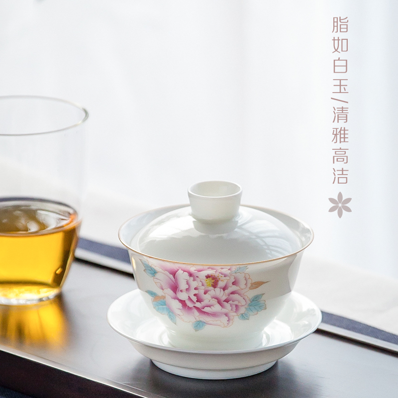 The Escape this hall jingdezhen ceramics by hand tureen tea sweet them thin body three cup bowl hand - made peony tea set