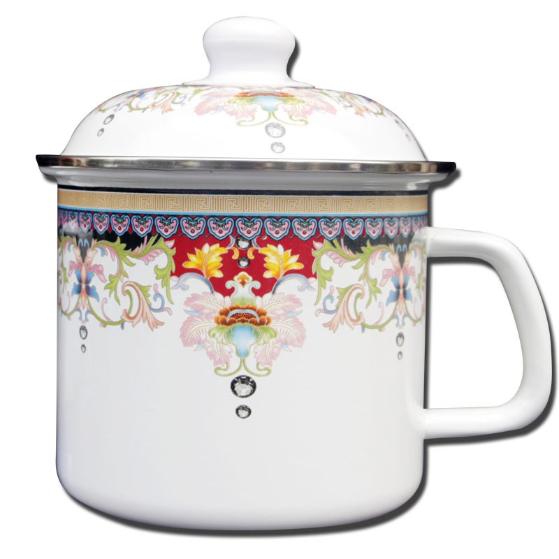 With enamel keller cup move flowers nostalgic students tea urn large - capacity glass cup noodles lunch box cover