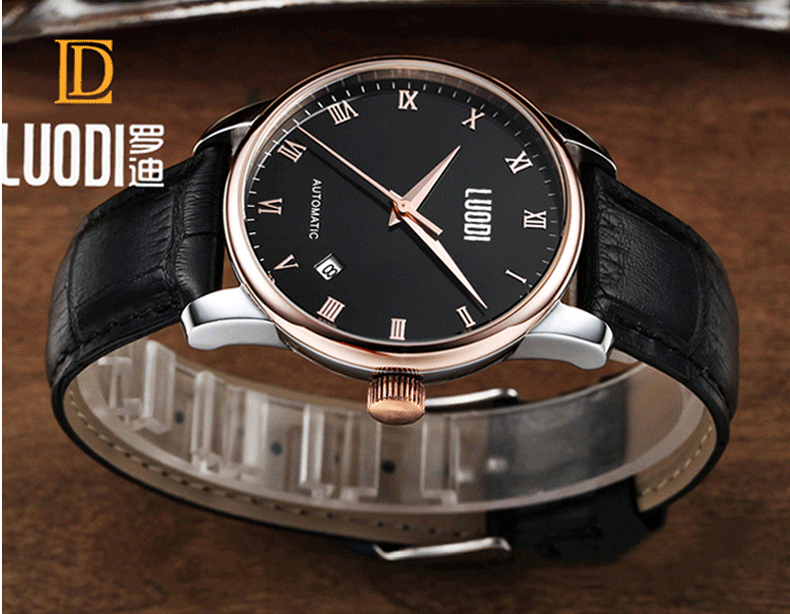 罗迪超薄手表男士皮带陀飞轮机械表全自动商务男表防水皮革表