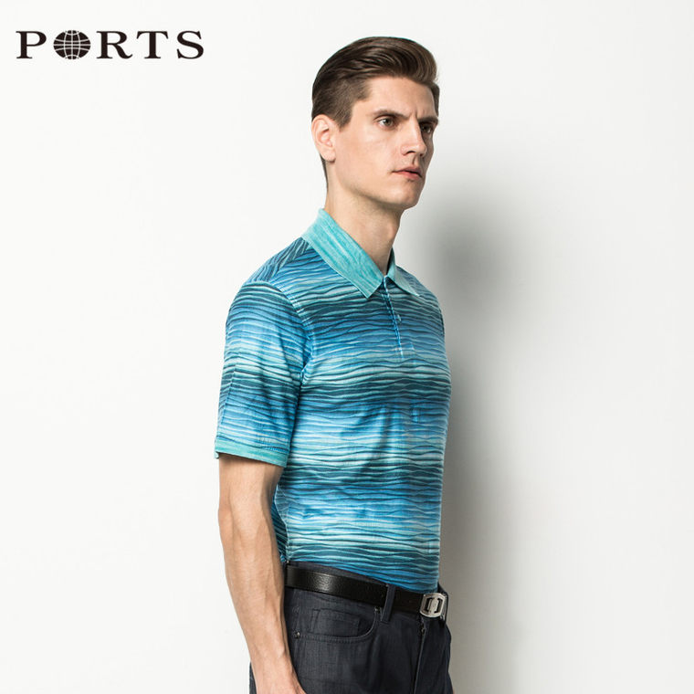 Ports/宝姿专柜正品褶皱条纹短袖T恤  2015夏季新款100%纯棉体恤