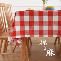 Flax plaid table cloth cotton numb art thickened table cloth tea table large grid Nordic mesh red picnic table Bugeb