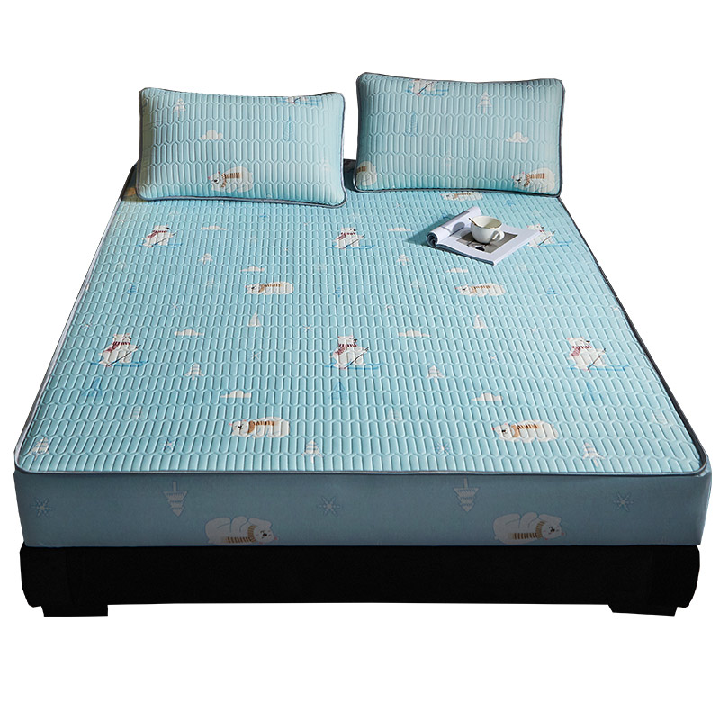 summer thailand latex mat three-piece ice silk machine washable washable folding 1.8m1.35m mattress cover sheet