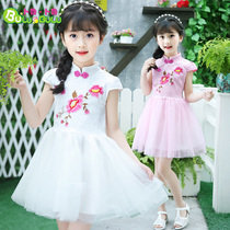 Girls cheongsam gauze skirt Chinese style 2022 new fluffy dress summer performance dress school activity performance skirt