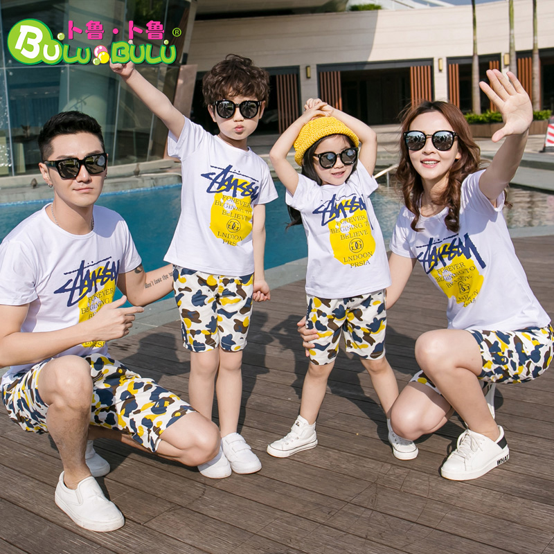 Mother and son Fashion Father's dress Korean version Summer 2022 New fashion trends A three-point short sleeve T-shirt parent-child suit