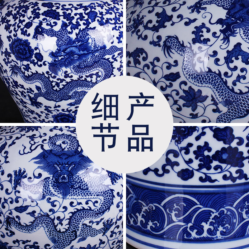 Jingdezhen ceramics glaze dragon under the blue and white porcelain vases, flower arrangement archaize sitting room rich ancient frame of Chinese style household furnishing articles