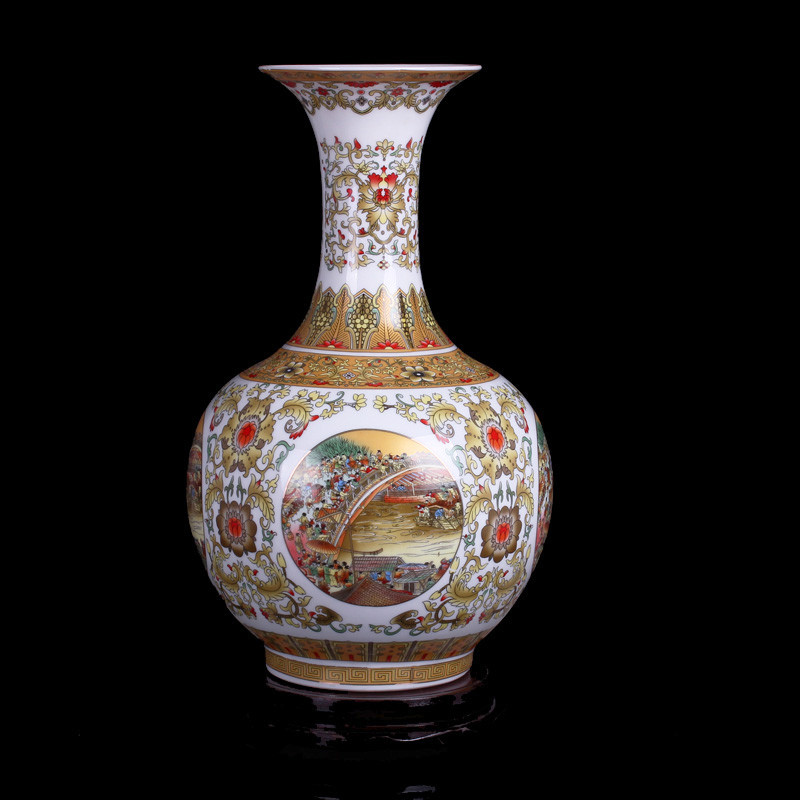 Qingming scroll classical jingdezhen ceramics vase classical Chinese style household adornment handicraft furnishing articles